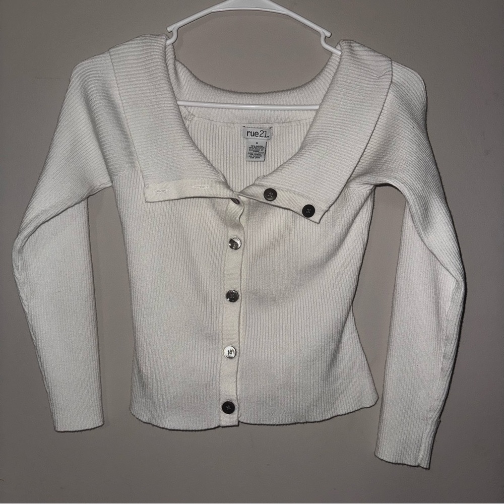 Rue 21 White Ribbed Cropped OffThe Shoulder Sweater Cardigan Coquette Soft Girl